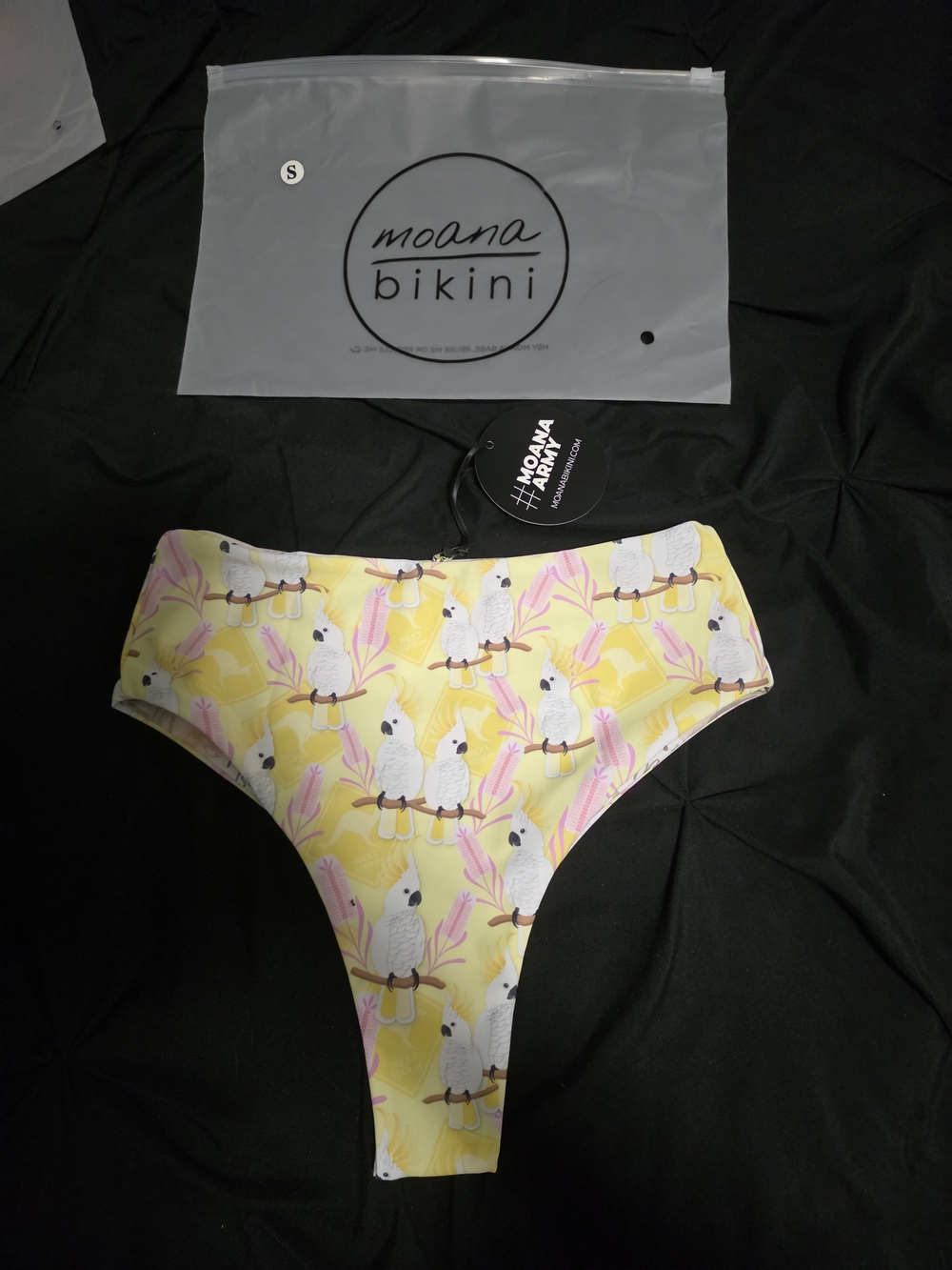 moana bikini Yellow Parrot Print High Waisted Thong Bottoms